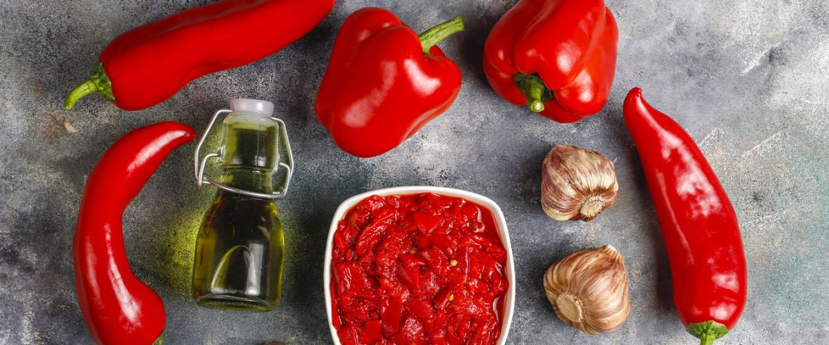 Homemade red pepper sauce.